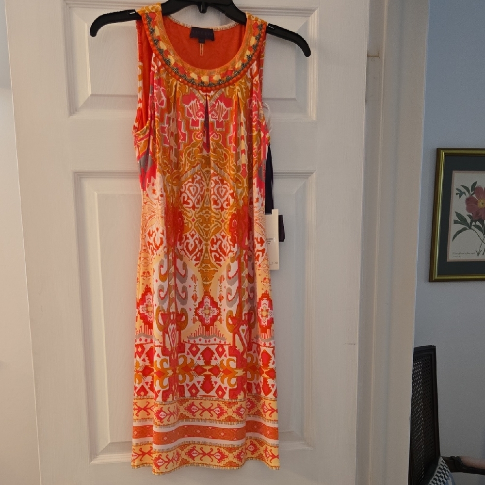 Hale Bob Orange and Red Mini Dress